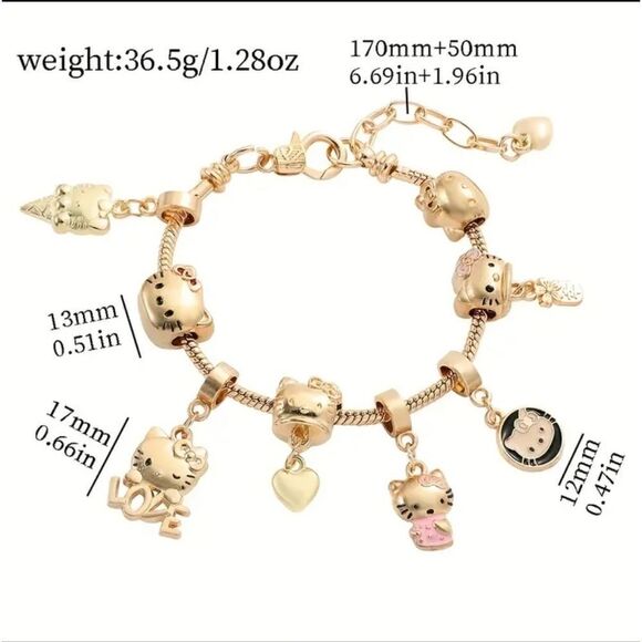 Hello Kitty Gold Plated Charm Bracelet NEW - Picture 3 of 7